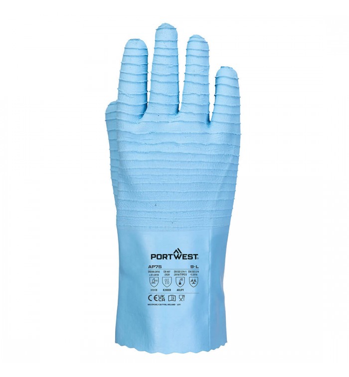 Portwest FD vegyszerálló B Latex kesztyű (12 pár) AP75BLUL